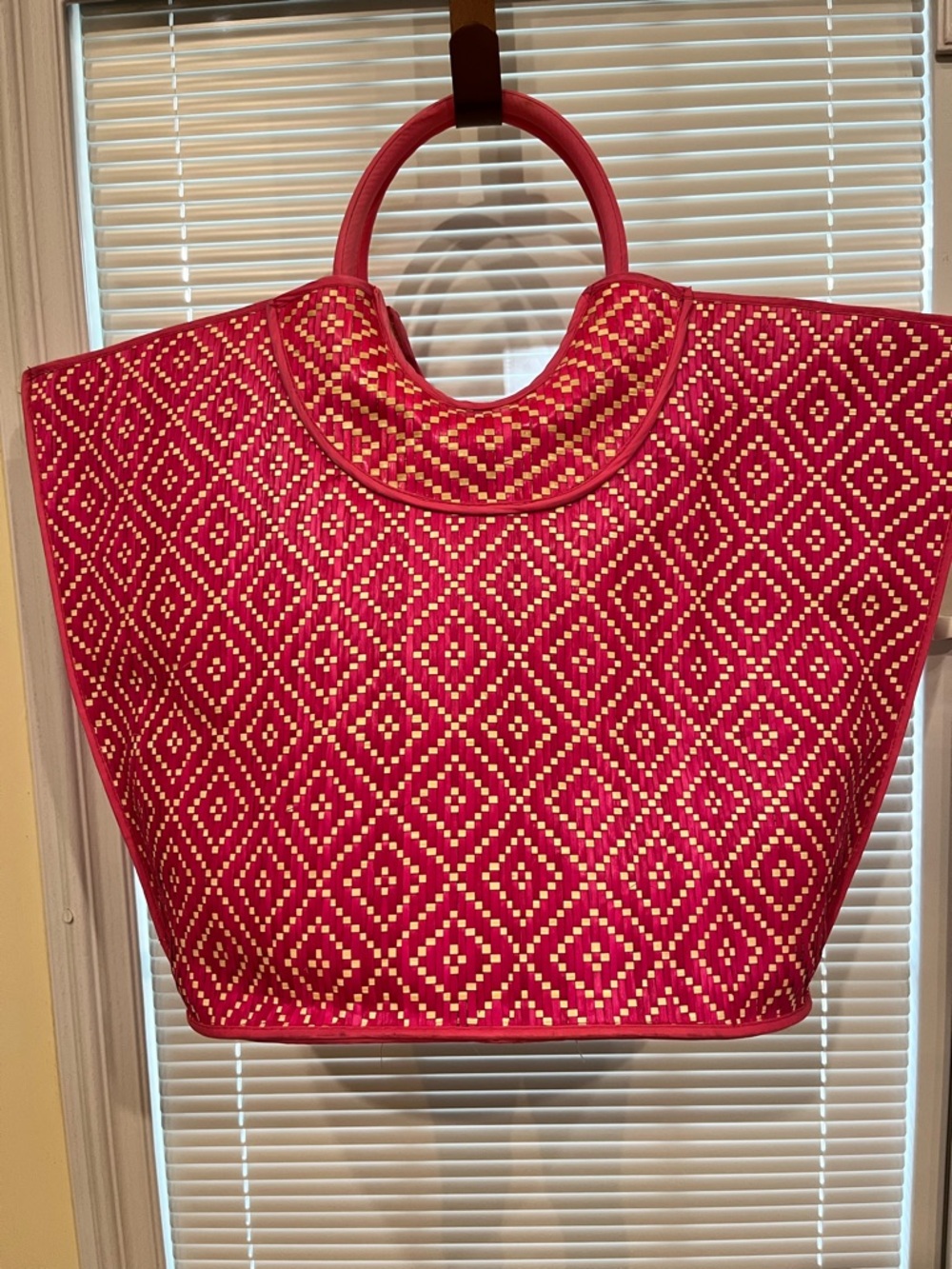 Hand woven straw beach tote